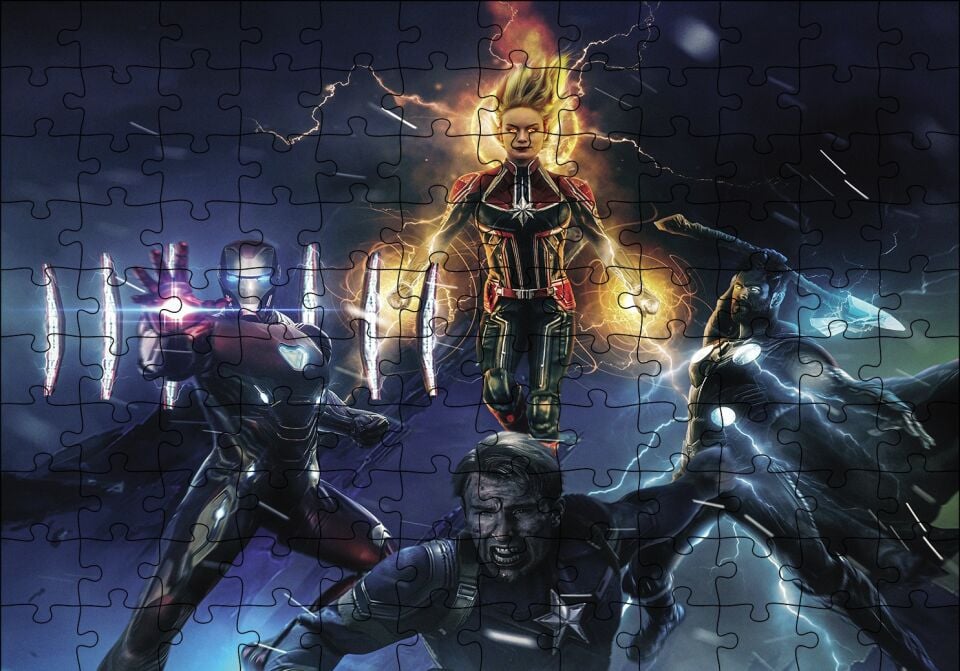Avengers Captain Marvel Captain America Thor ve Iron Man Puzzle Yapboz MDF Ahşap