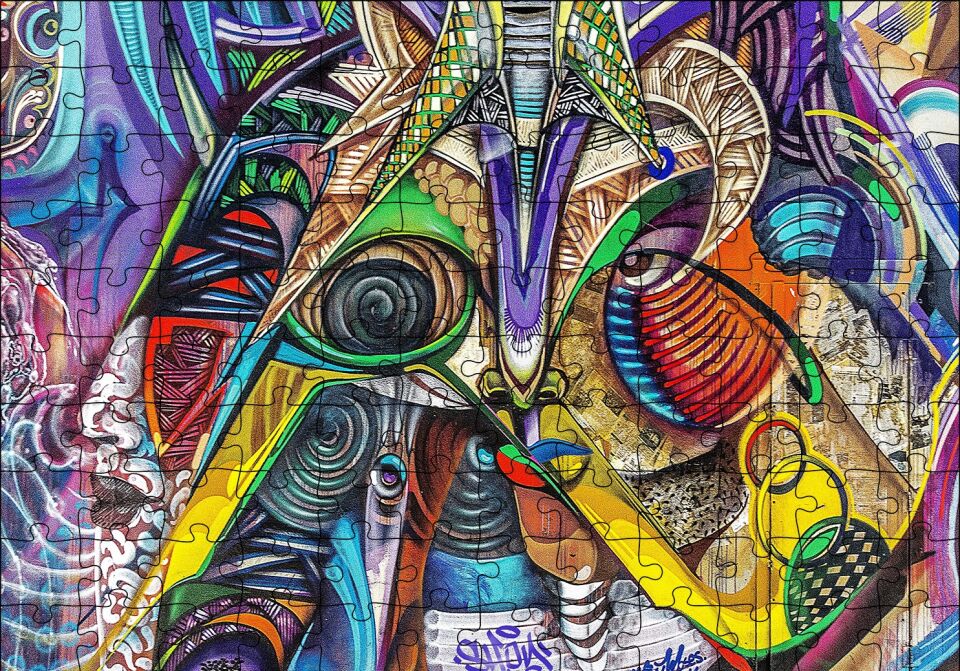 Duvar Boyama Sürreal Cümbüş Puzzle Yapboz MDF Ahşap 120 Parça 24 cm X 34 cm