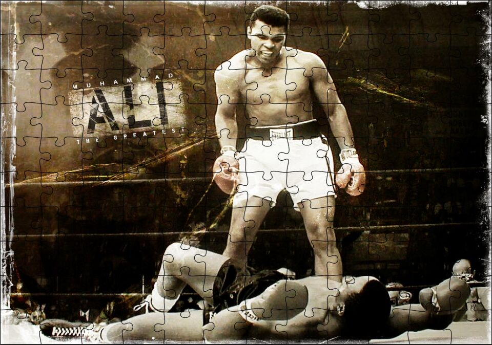 Muhammed Ali Khaliah Nakavut Eskitilmiş Görsel Puzzle Yapboz MDF Ahşap 120 Parça 24 cm X 34 cm