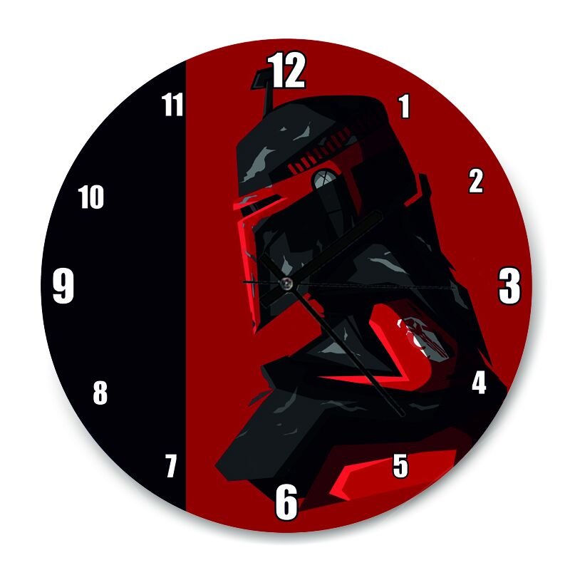 Star Wars Kırmızı Zeminde Kask  Mdf Ahşap Duvar Saati 50 cm Çap