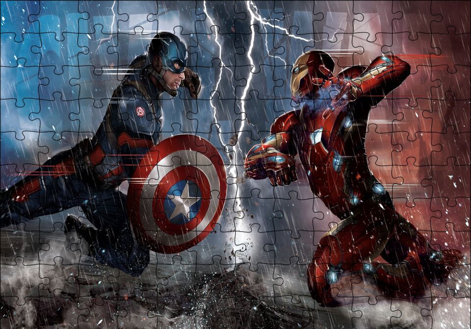 Captain America Iron Man Puzzle Yapboz MDF Ahşap