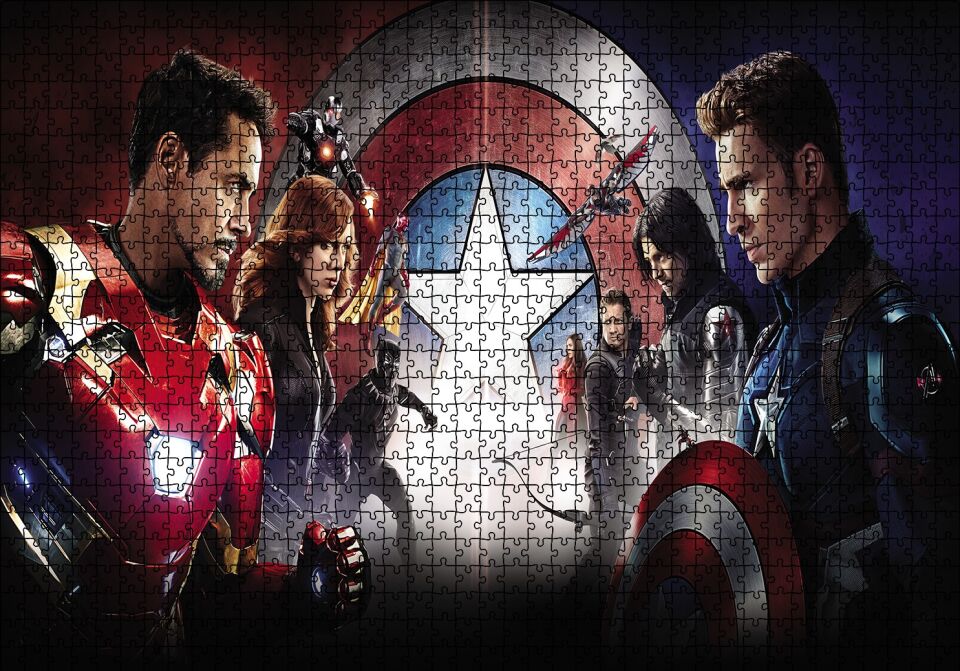 Civil War Kahramanlar Karşı Karşıya Puzzle Yapboz MDF Ahşap 1000 Parça 49 cm X 68 cm