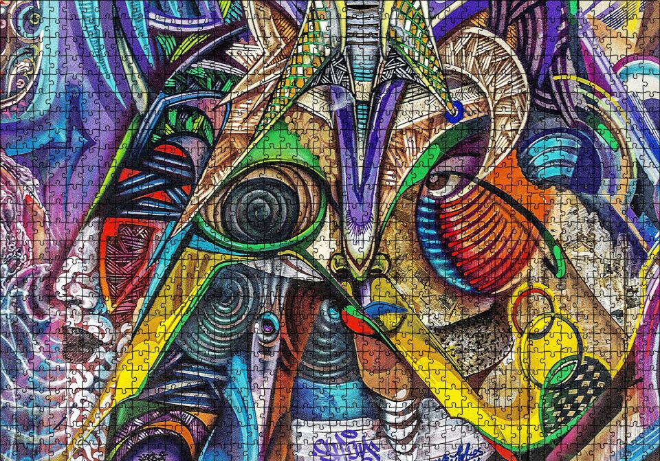 Duvar Boyama Sürreal Cümbüş Puzzle Yapboz MDF Ahşap 1000 Parça 49 cm X 68 cm