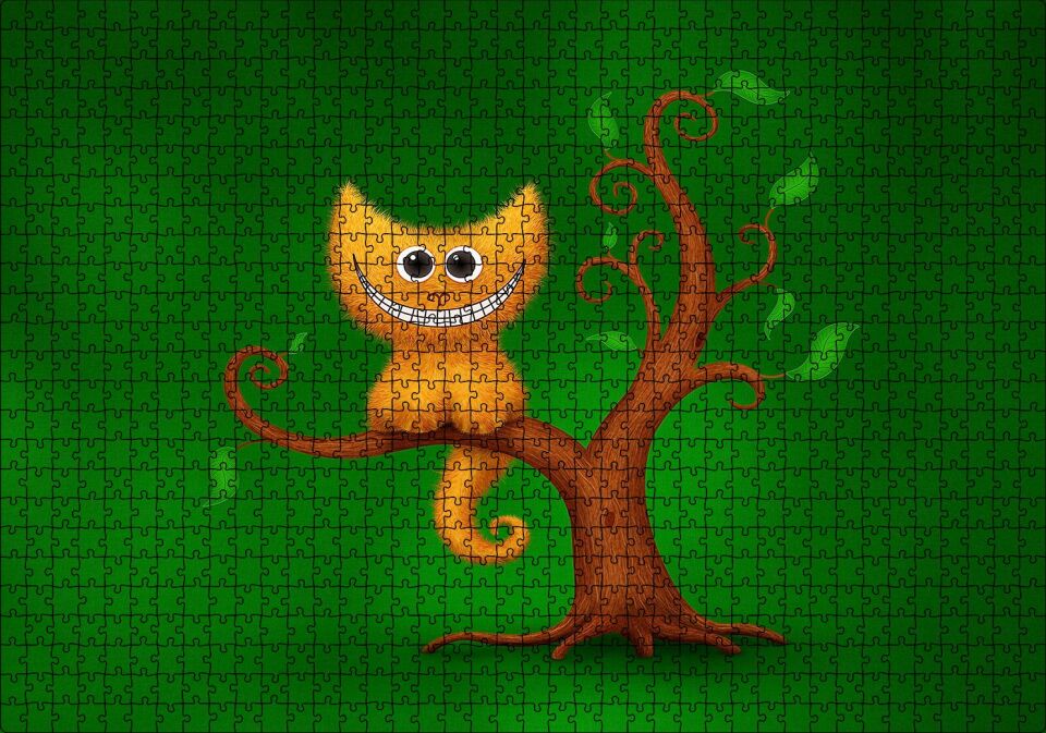 Ağaç Üzerinde Cheshire Kedisi Görseli Puzzle Yapboz MDF Ahşap 1000 Parça 49 cm X 68 cm