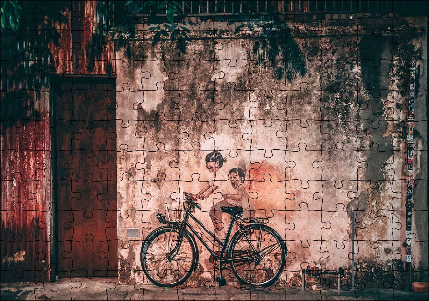 Grafiti Bisiklet Çocukları Görseli Puzzle Yapboz MDF Ahşap