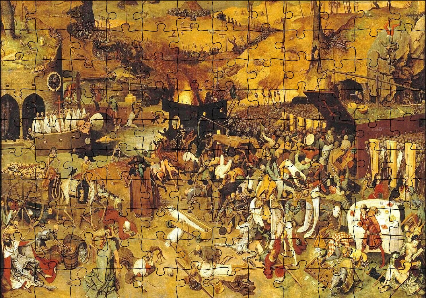Kahverengi Köy Boyama Pieter Bruegel Puzzle Yapboz MDF Ahşap 120 Parça 24 cm X 34 cm