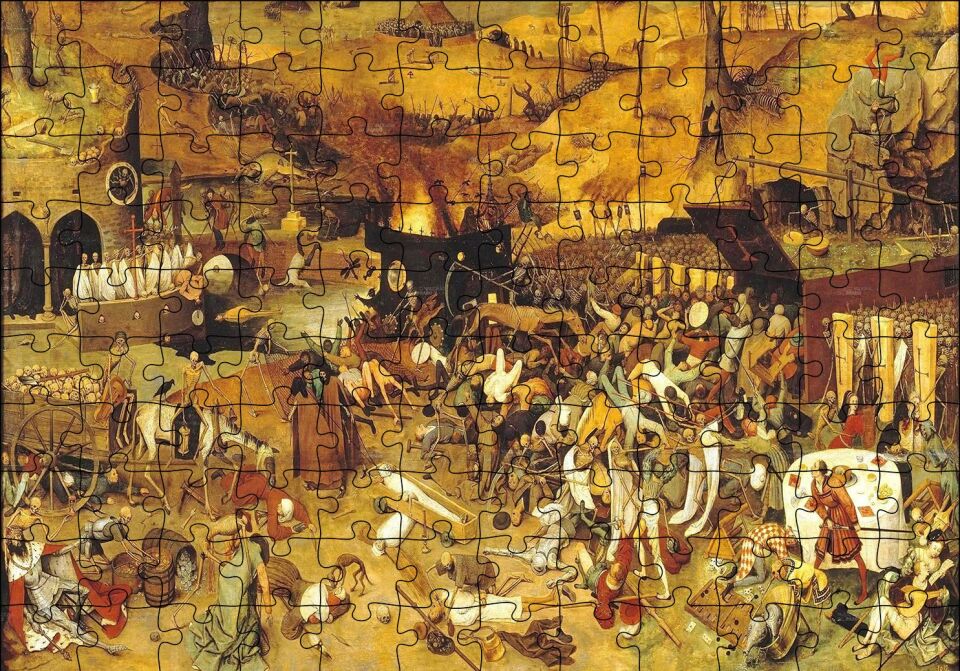 Kahverengi Köy Boyama Pieter Bruegel Puzzle Yapboz MDF Ahşap 120 Parça 24 cm X 34 cm