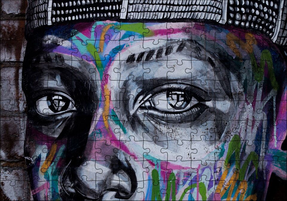 Grafiti Gözler Sokak Sanatı Görsel Puzzle Yapboz MDF Ahşap