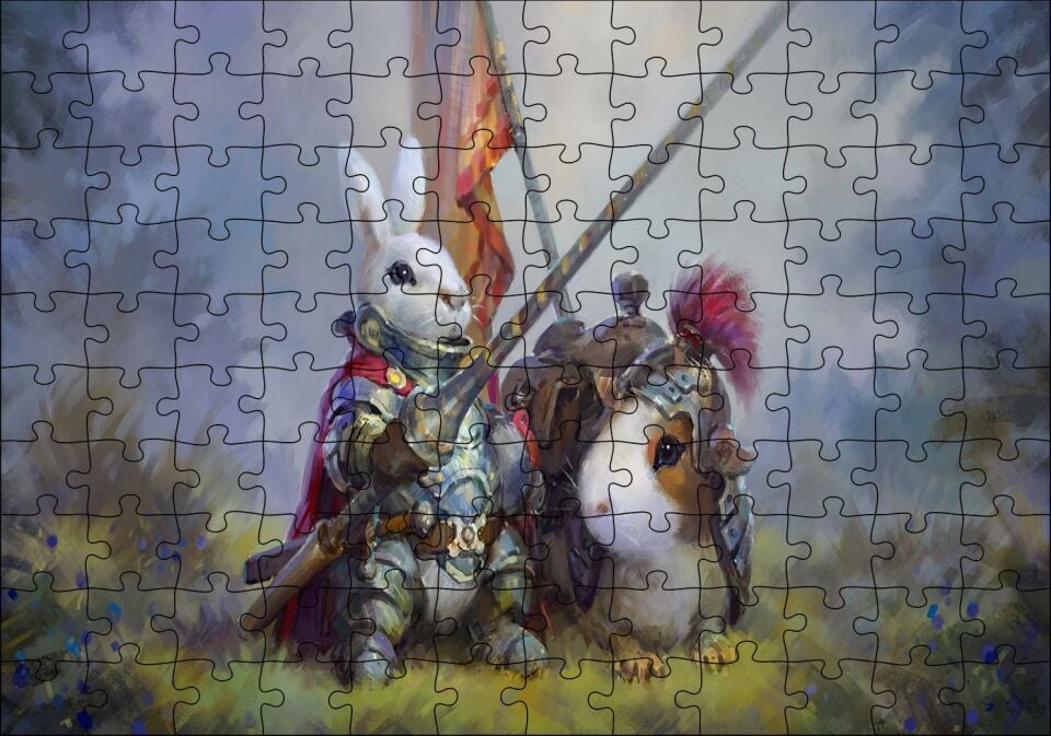 Animasyon Tavşan Şovalye Görseli Puzzle Yapboz MDF Ahşap 120 Parça 24 cm X 34 cm