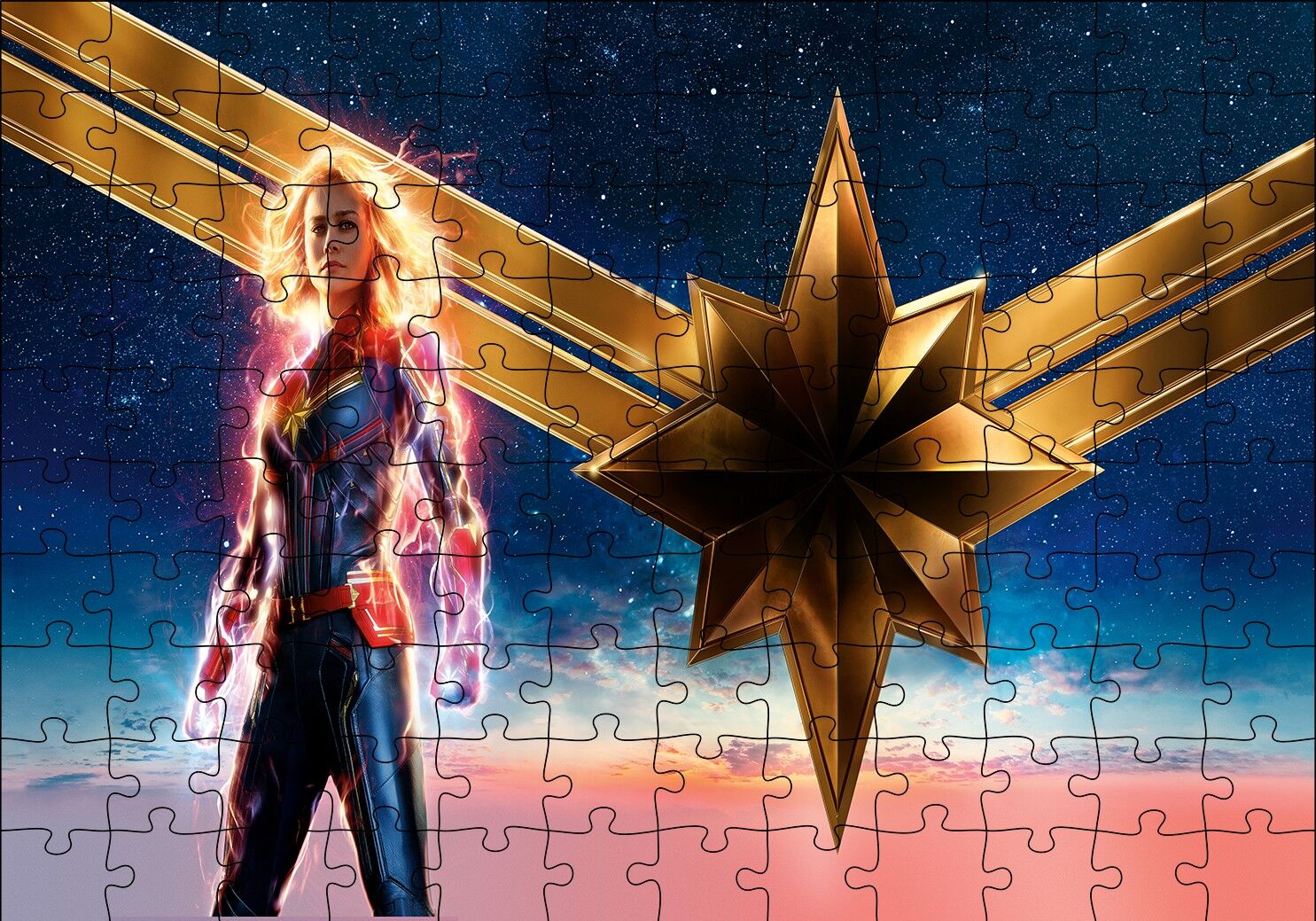 Captain Marvel Brie Larson ve Yıldız Puzzle Yapboz MDF Ahşap
