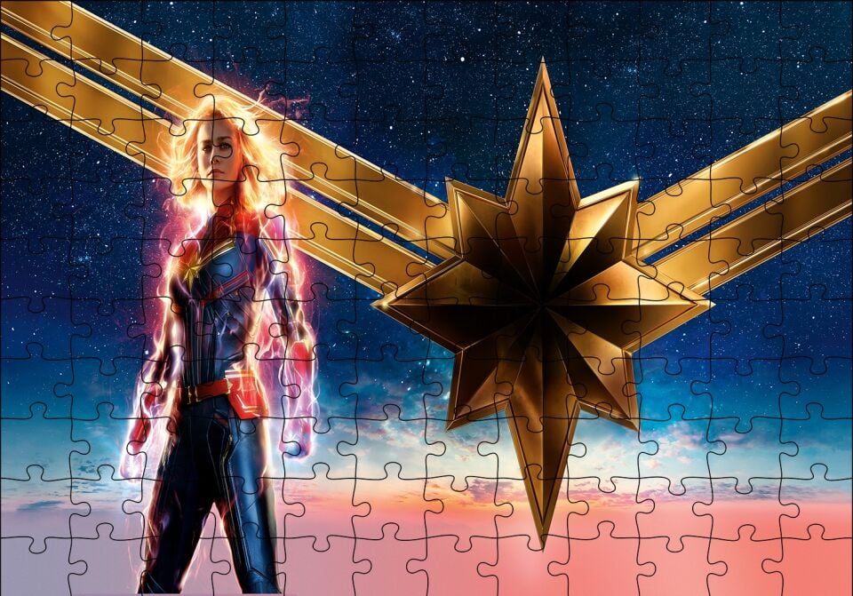 Captain Marvel Brie Larson ve Yıldız Puzzle Yapboz MDF Ahşap