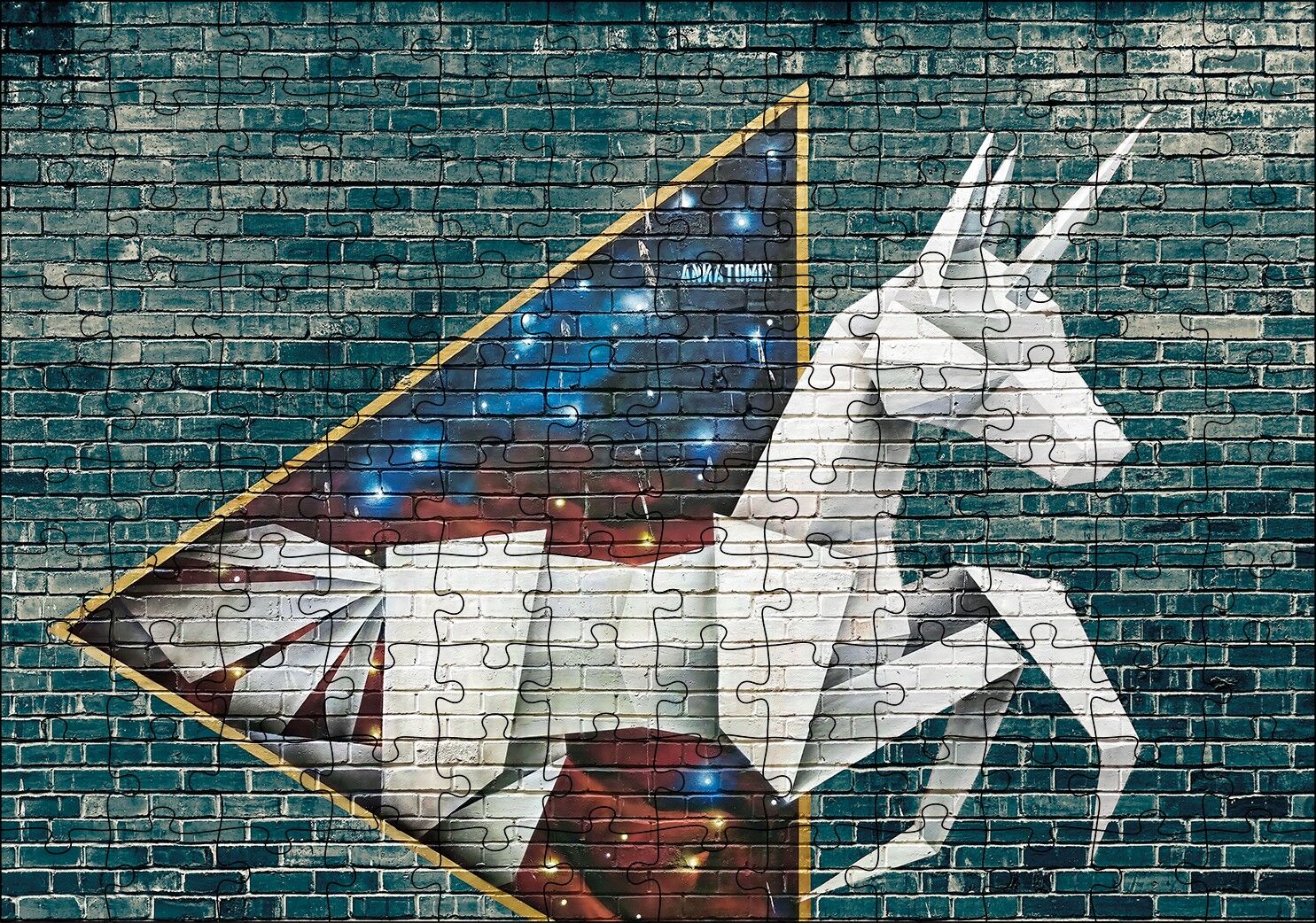 Grafiti Origami Sokak Sanatı Görseli Puzzle Yapboz MDF Ahşap