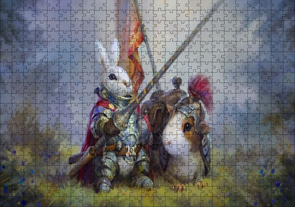 Animasyon Tavşan Şovalye Görseli Puzzle Yapboz MDF Ahşap 500 Parça 49 cm X 68 cm