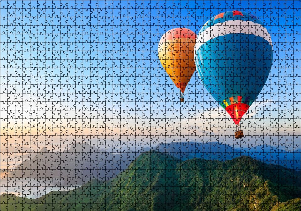 Yeşil Dağlar ve Sıcak Hava Balonları Puzzle Yapboz MDF Ahşap 1000 Parça 49 cm X 68 cm