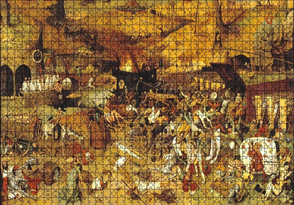 Kahverengi Köy Boyama Pieter Bruegel Puzzle Yapboz MDF Ahşap 1000 Parça 49 cm X 68 cm