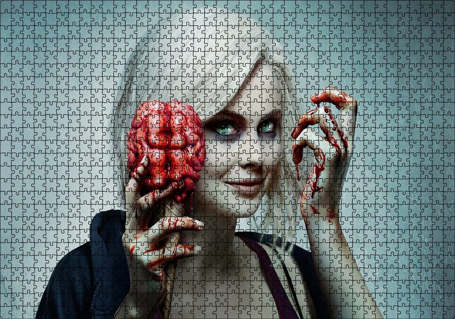 Zombi Kadın Beyin Dondurması Görseli Puzzle Yapboz MDF Ahşap 1000 Parça 49 cm X 68 cm