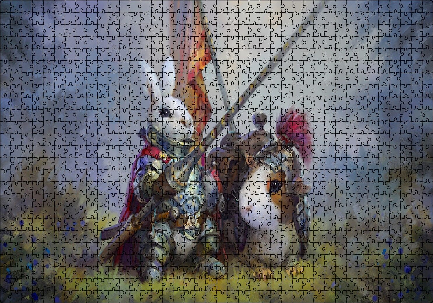 Animasyon Tavşan Şovalye Görseli Puzzle Yapboz MDF Ahşap 1000 Parça 49 cm X 68 cm