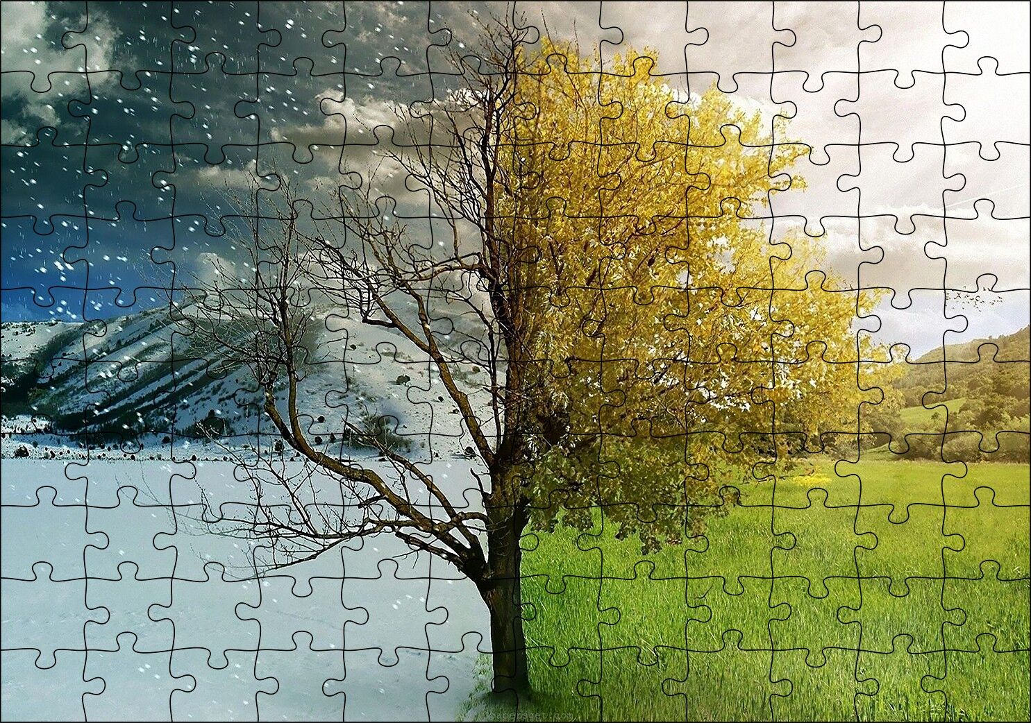 Yaz ve Kış Bir Arada Puzzle Yapboz MDF Ahşap 120 Parça 24 cm X 34 cm