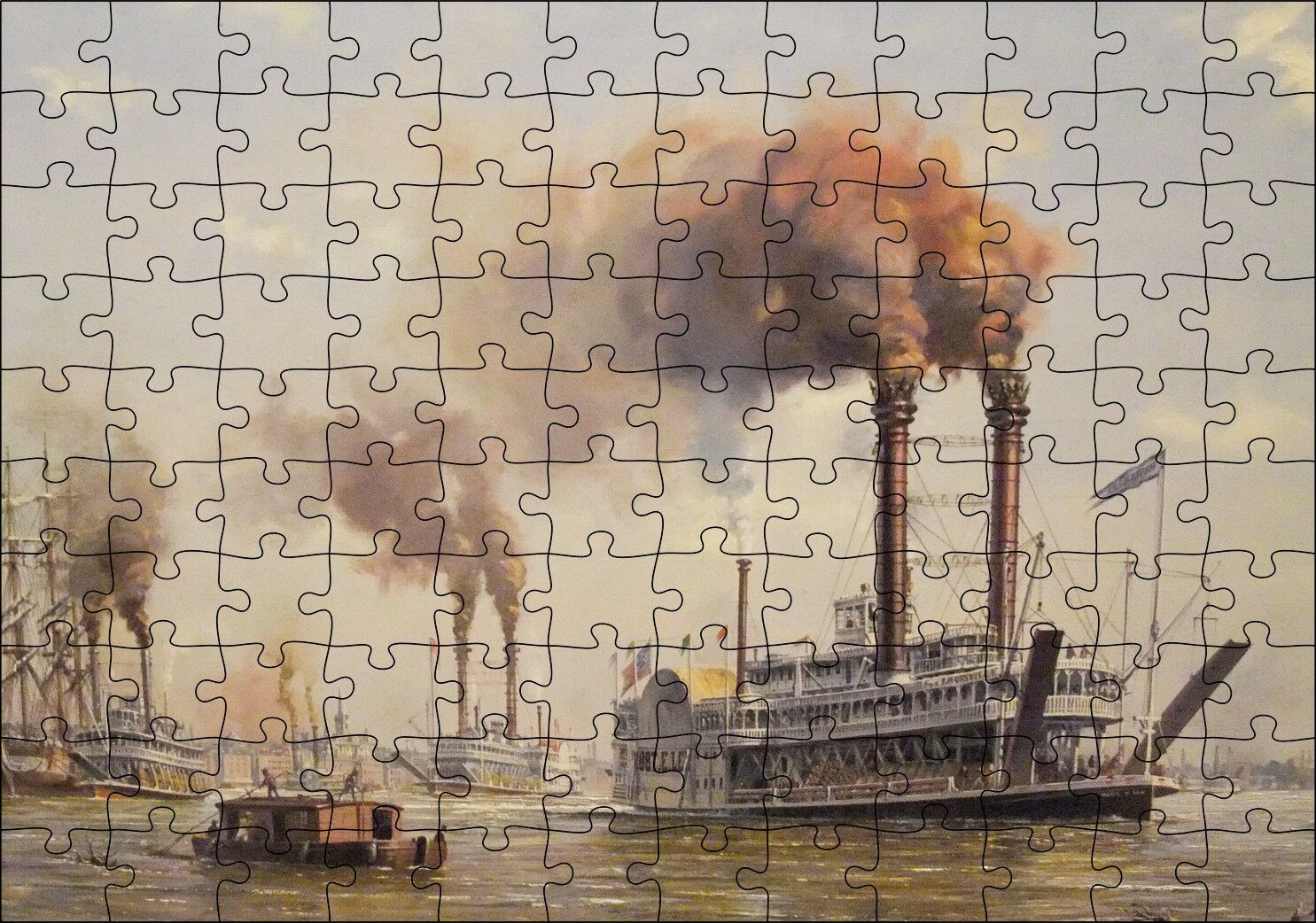 Antika Buharlı Vapurlar Puzzle Yapboz MDF Ahşap