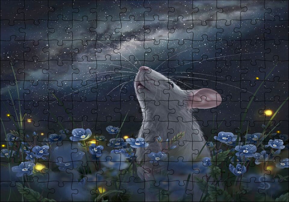 Menekşeler, Fare ve Samanyolu Puzzle Yapboz MDF Ahşap 120 Parça 24 cm X 34 cm