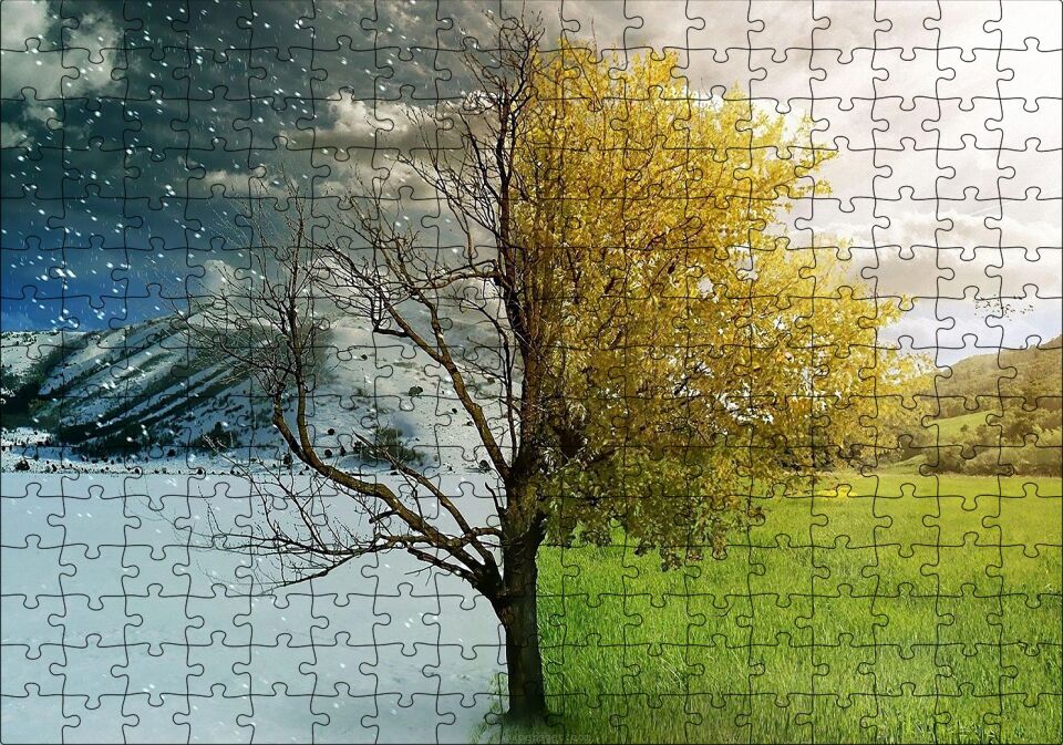 Yaz ve Kış Bir Arada Puzzle Yapboz MDF Ahşap 255 Parça 34 cm X 49 cm