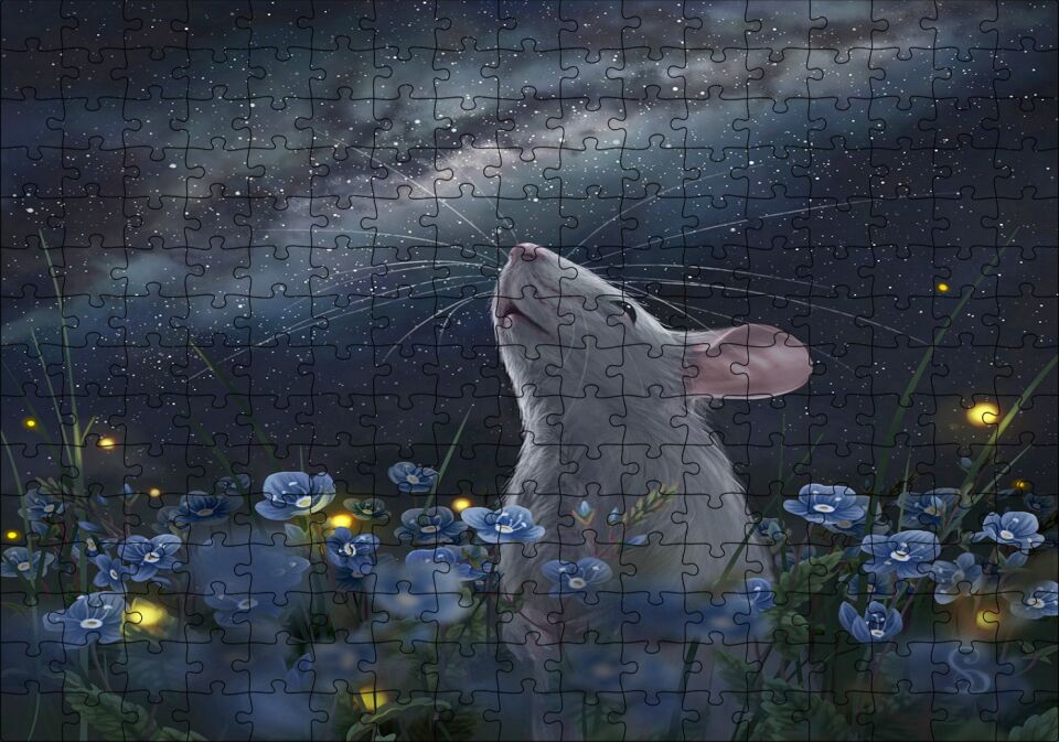 Menekşeler, Fare ve Samanyolu Puzzle Yapboz MDF Ahşap 255 Parça 34 cm X 49 cm