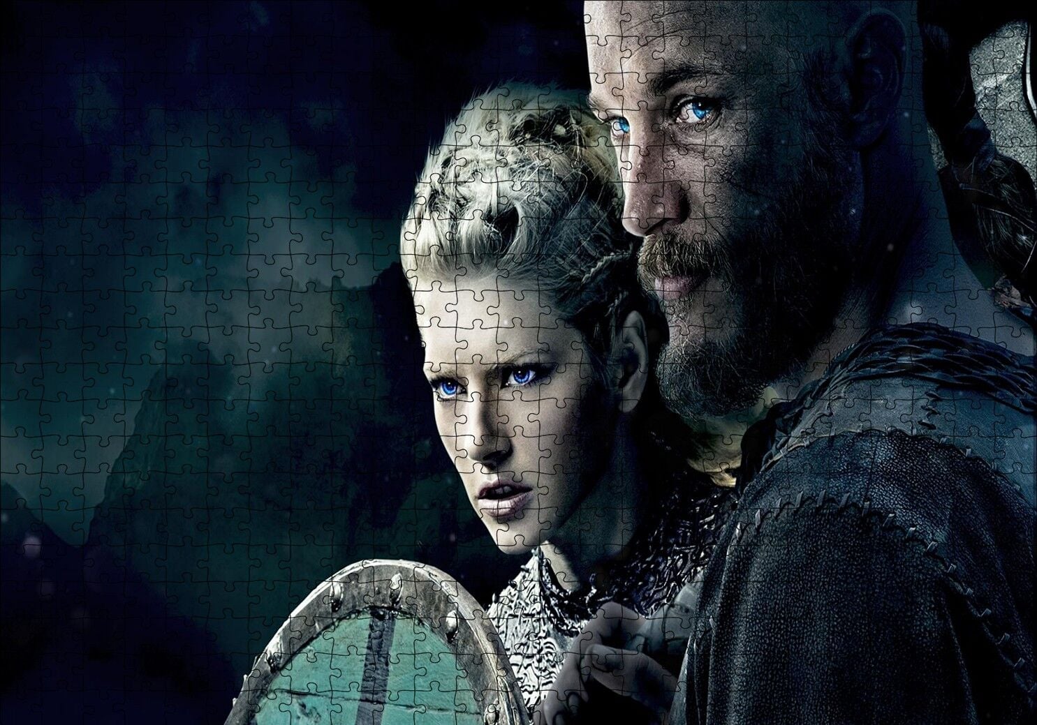 Vikingler Ragnar ve Lagertha Puzzle Yapboz MDF Ahşap 500 Parça 49 cm X 68 cm