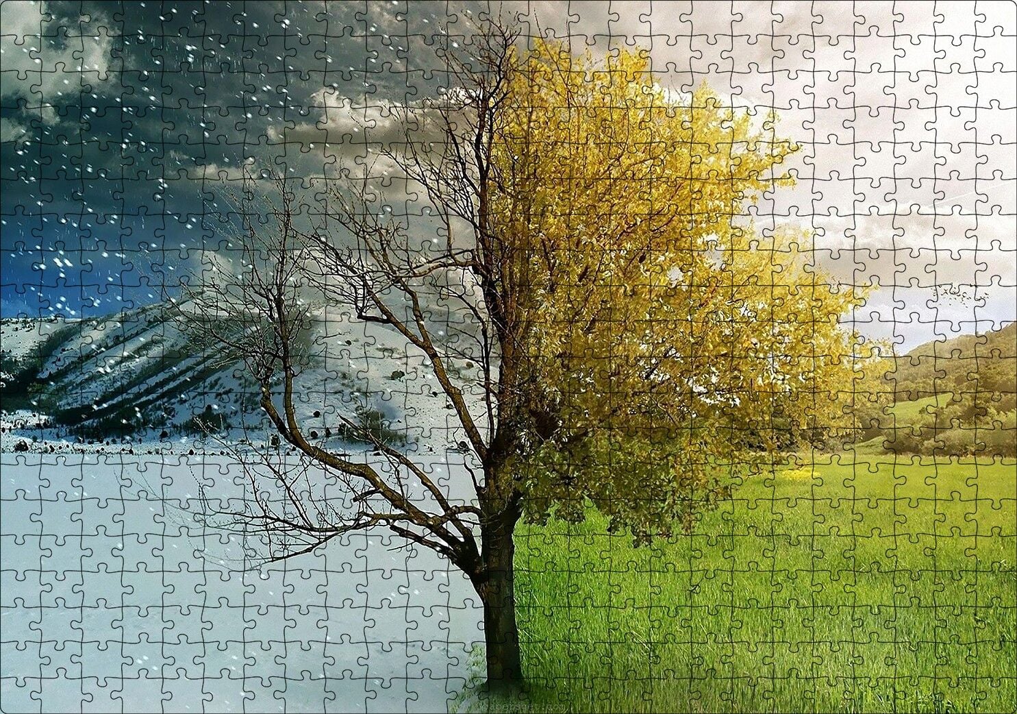 Yaz ve Kış Bir Arada Puzzle Yapboz MDF Ahşap 500 Parça 49 cm X 68 cm