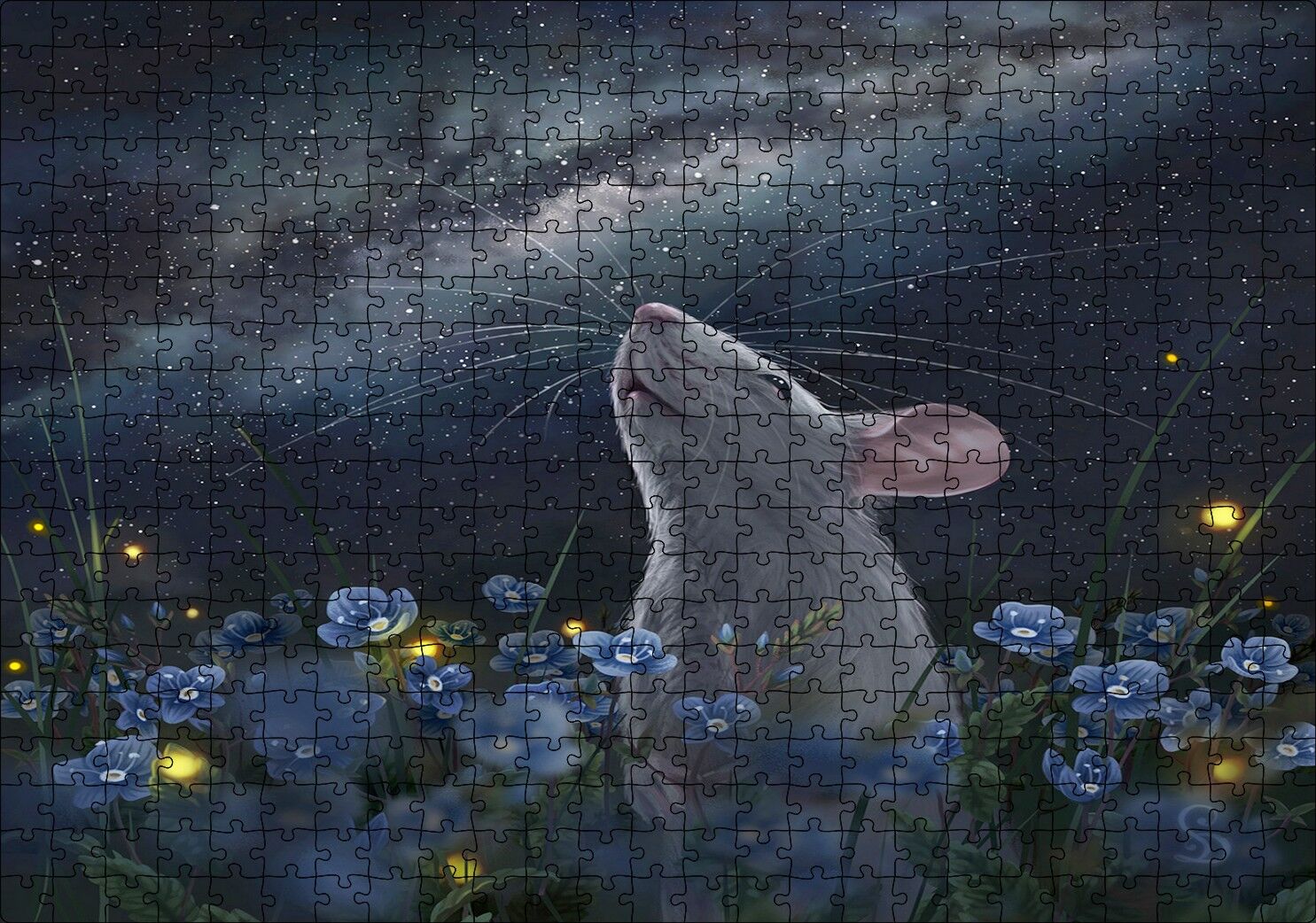 Menekşeler, Fare ve Samanyolu Puzzle Yapboz MDF Ahşap 500 Parça 49 cm X 68 cm