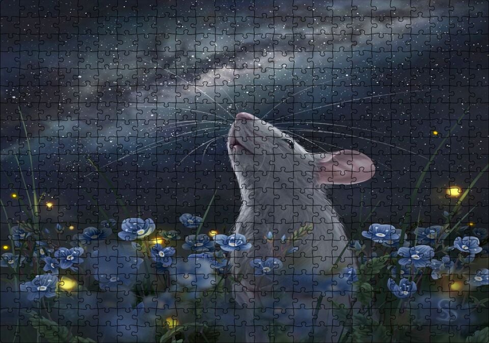 Menekşeler, Fare ve Samanyolu Puzzle Yapboz MDF Ahşap 500 Parça 49 cm X 68 cm