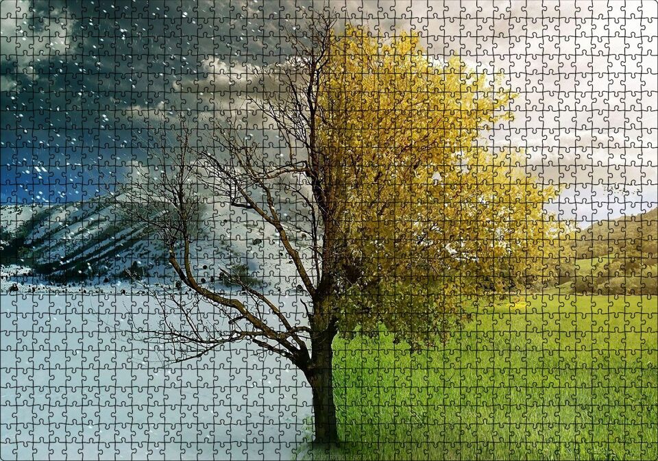 Yaz ve Kış Bir Arada Puzzle Yapboz MDF Ahşap 1000 Parça 49 cm X 68 cm