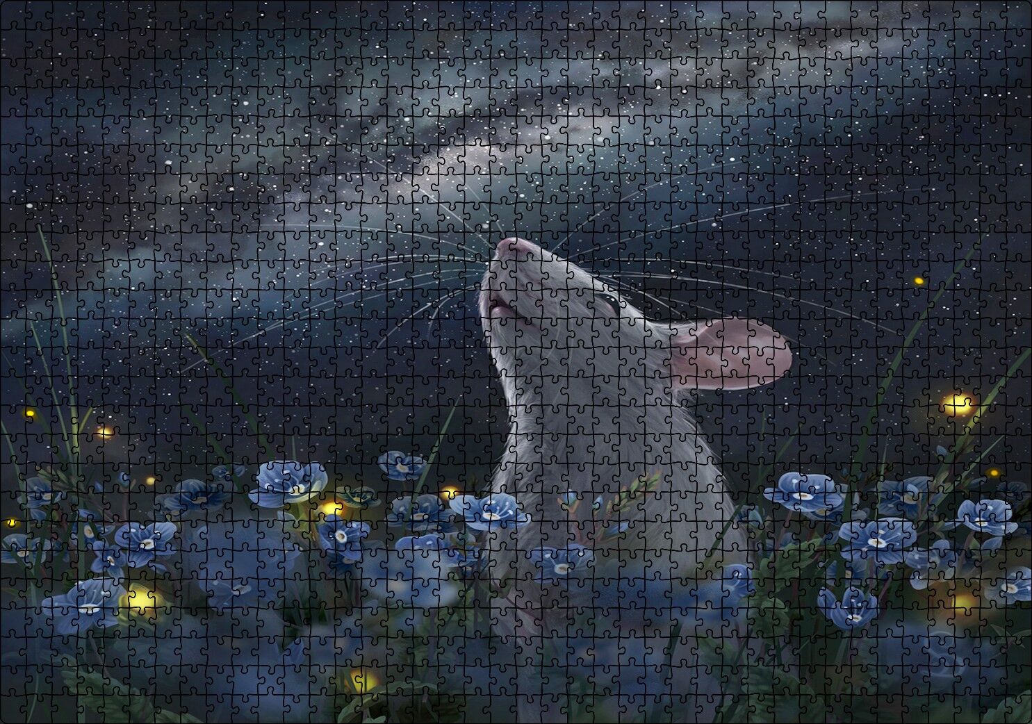 Menekşeler, Fare ve Samanyolu Puzzle Yapboz MDF Ahşap 1000 Parça 49 cm X 68 cm