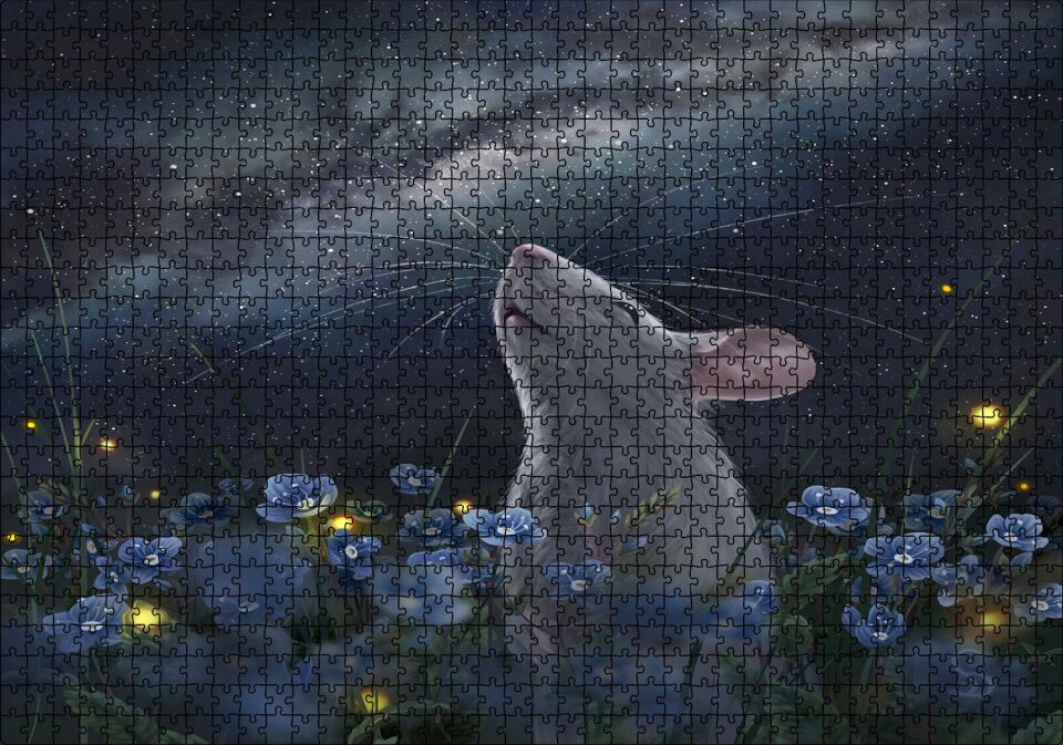 Menekşeler, Fare ve Samanyolu Puzzle Yapboz MDF Ahşap 1000 Parça 49 cm X 68 cm
