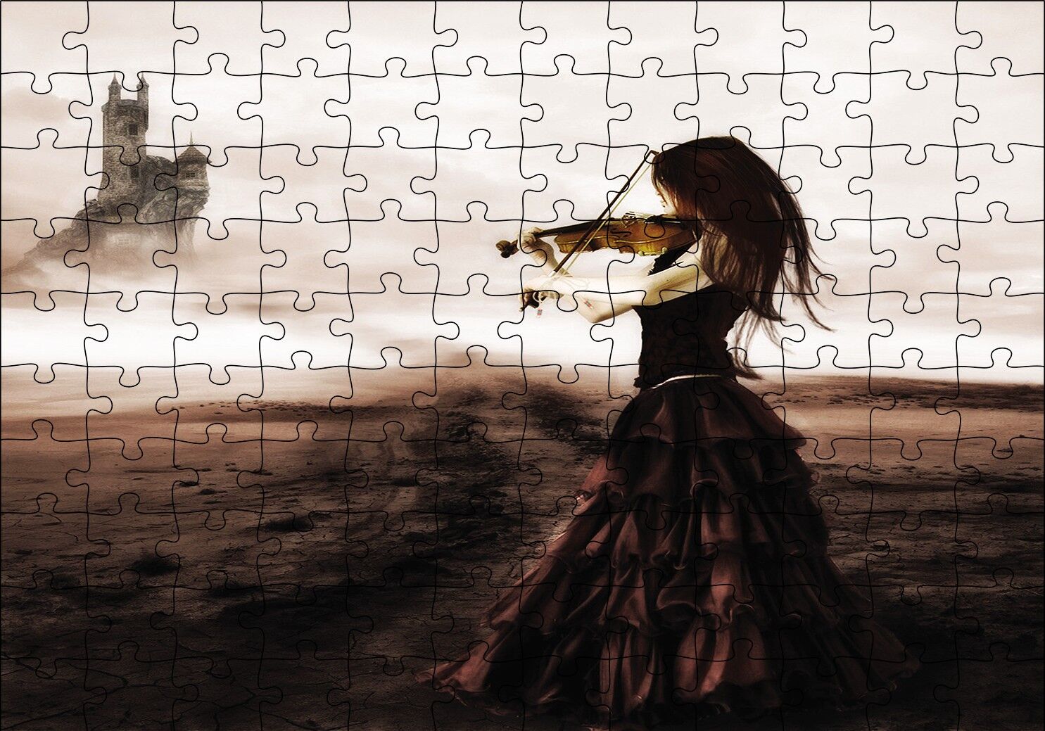 Rüyadaki Kemancı Kadın Soyut Puzzle Yapboz MDF Ahşap 120 Parça 24 cm X 34 cm