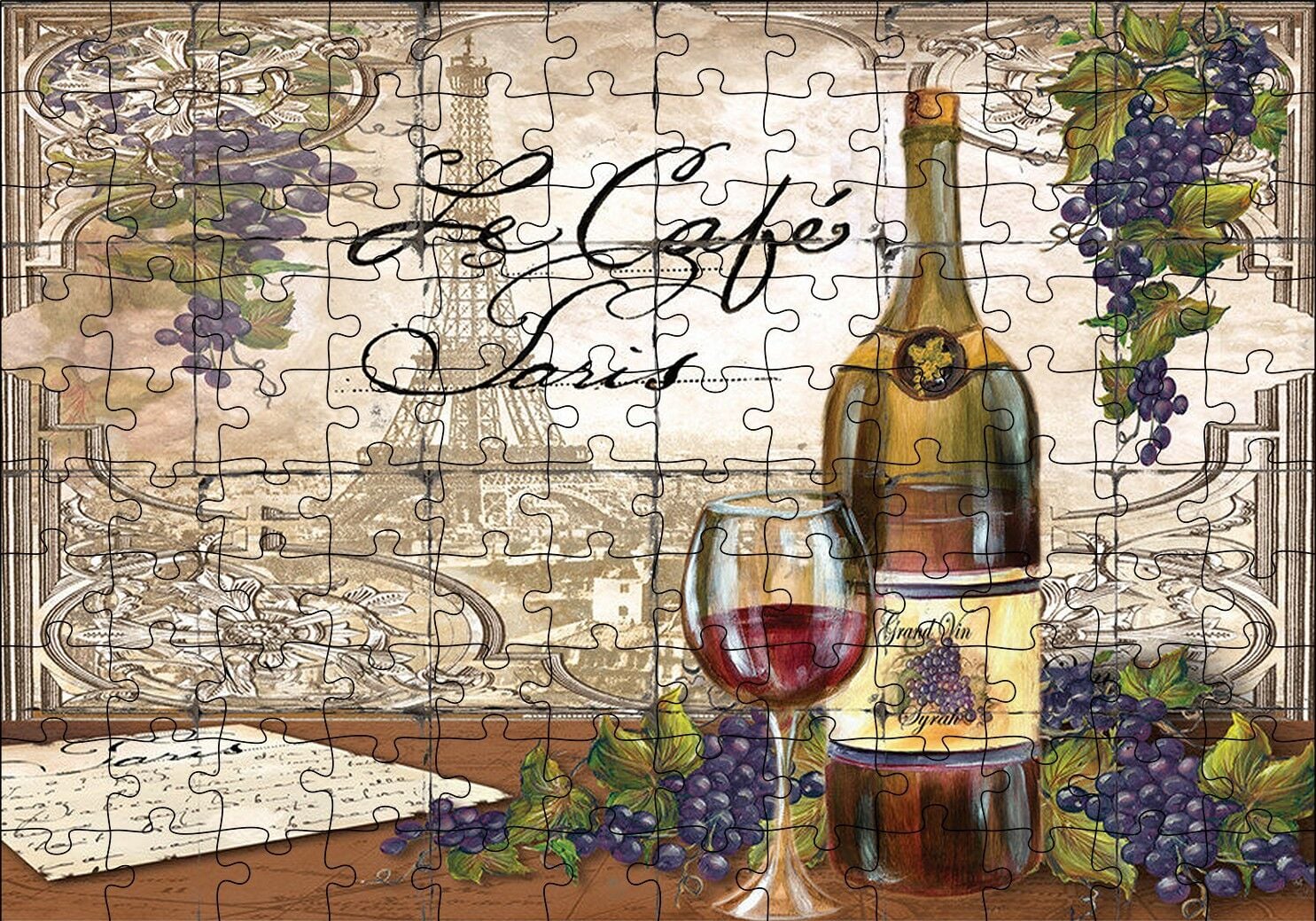 Kırmızı Tablo Kadeh Paris Görseli Mektup Puzzle Yapboz MDF Ahşap 120 Parça 24 cm X 34 cm