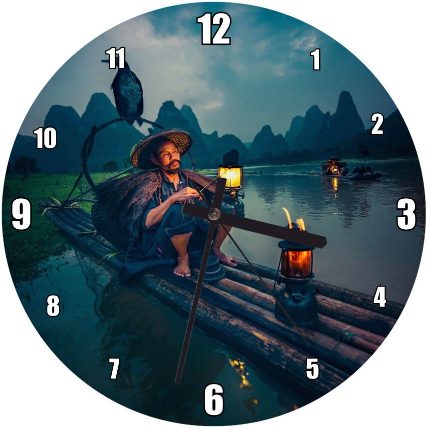 Saldaki Balıkçı ve Karabatak  Mdf Ahşap Duvar Saati