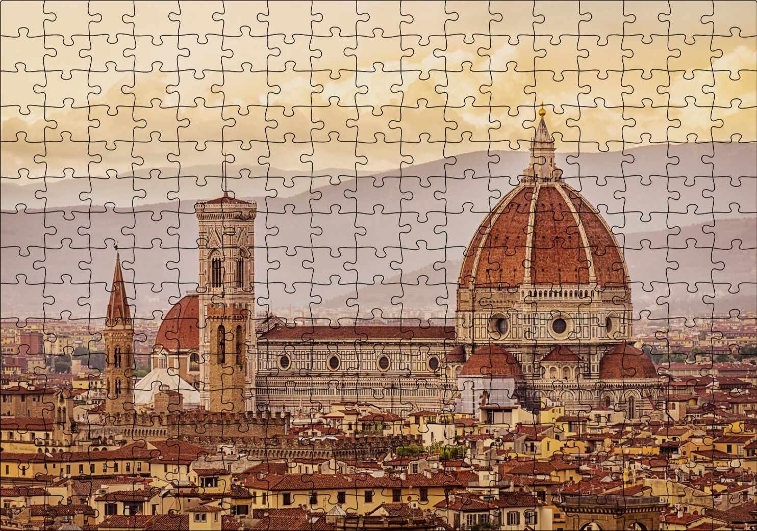 İtalya Floransa Gündoğumunda Şehir Manzarası Puzzle Yapboz MDF Ahşap 255 Parça 34 cm X 49 cm