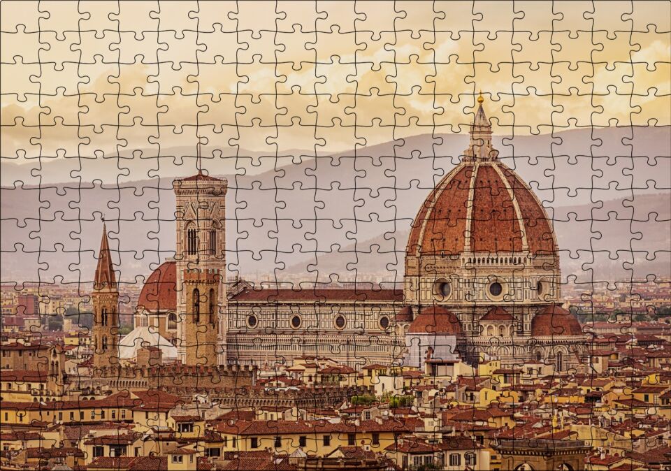 İtalya Floransa Gündoğumunda Şehir Manzarası Puzzle Yapboz MDF Ahşap 255 Parça 34 cm X 49 cm