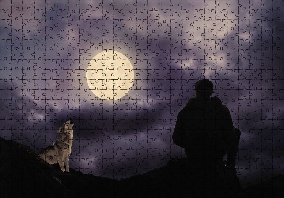 Dolun Ay Mehtap Adam Kurt Puzzle Yapboz MDF Ahşap 500 Parça 49 cm X 68 cm