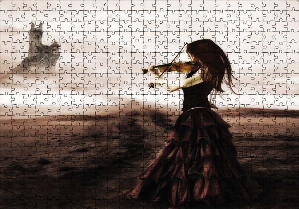 Rüyadaki Kemancı Kadın Soyut Puzzle Yapboz MDF Ahşap 500 Parça 49 cm X 68 cm