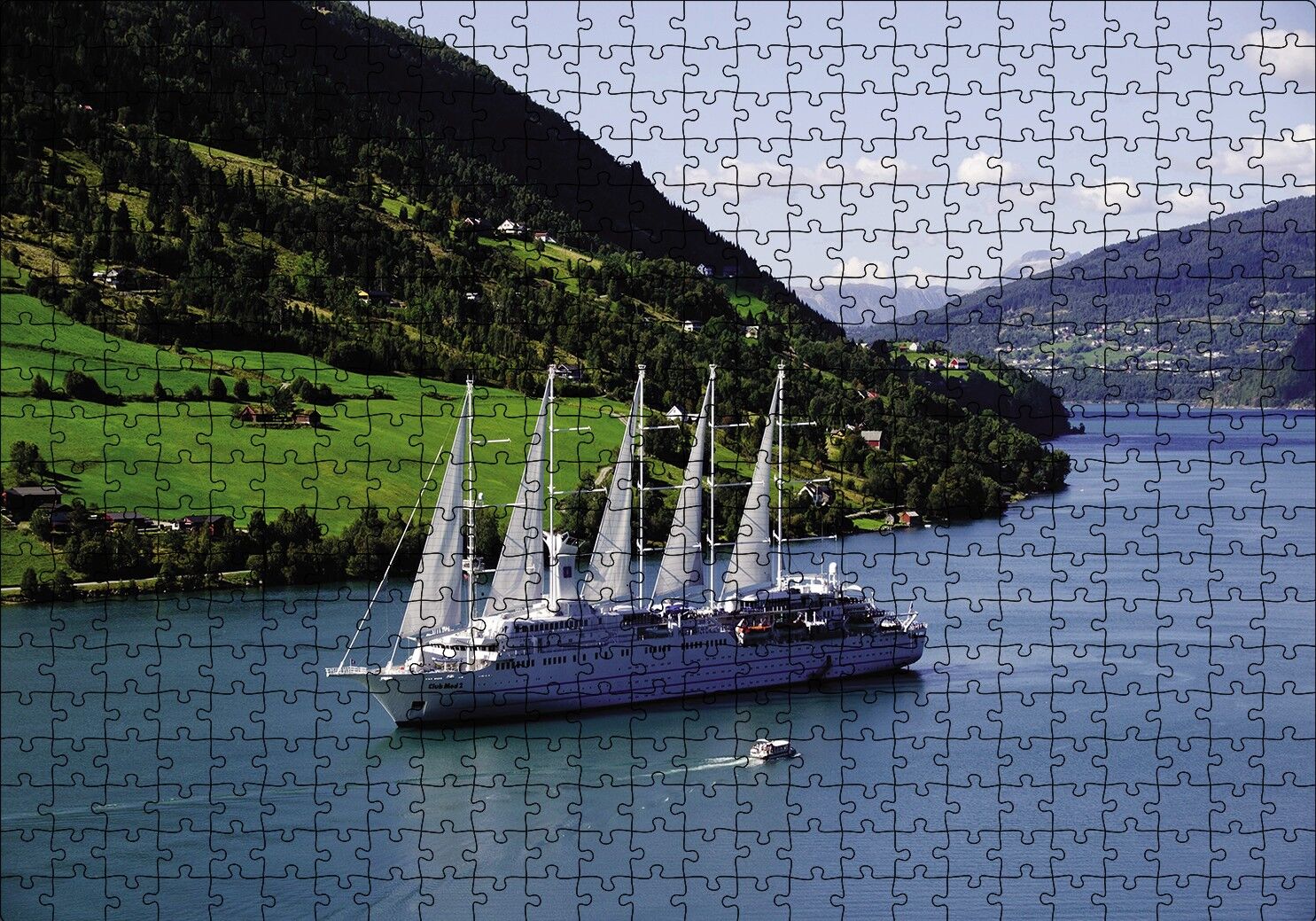 Dev Beyaz Yelkenli Manzara Puzzle Yapboz MDF Ahşap 500 Parça 49 cm X 68 cm