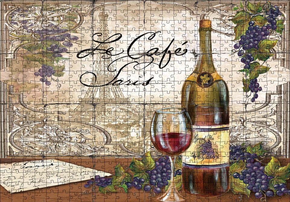 Kırmızı Tablo Kadeh Paris Görseli Mektup Puzzle Yapboz MDF Ahşap 500 Parça 49 cm X 68 cm