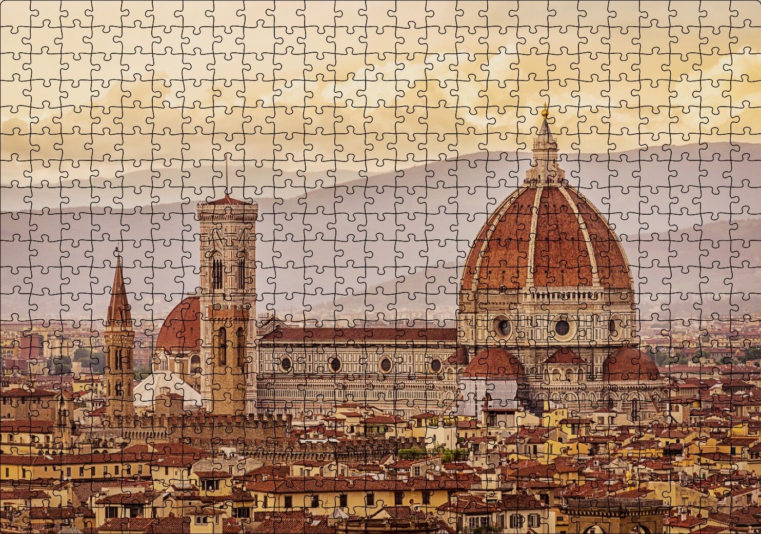 İtalya Floransa Gündoğumunda Şehir Manzarası Puzzle Yapboz MDF Ahşap 500 Parça 49 cm X 68 cm