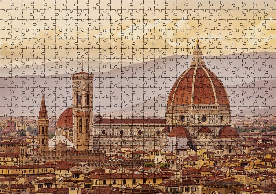 İtalya Floransa Gündoğumunda Şehir Manzarası Puzzle Yapboz MDF Ahşap 500 Parça 49 cm X 68 cm