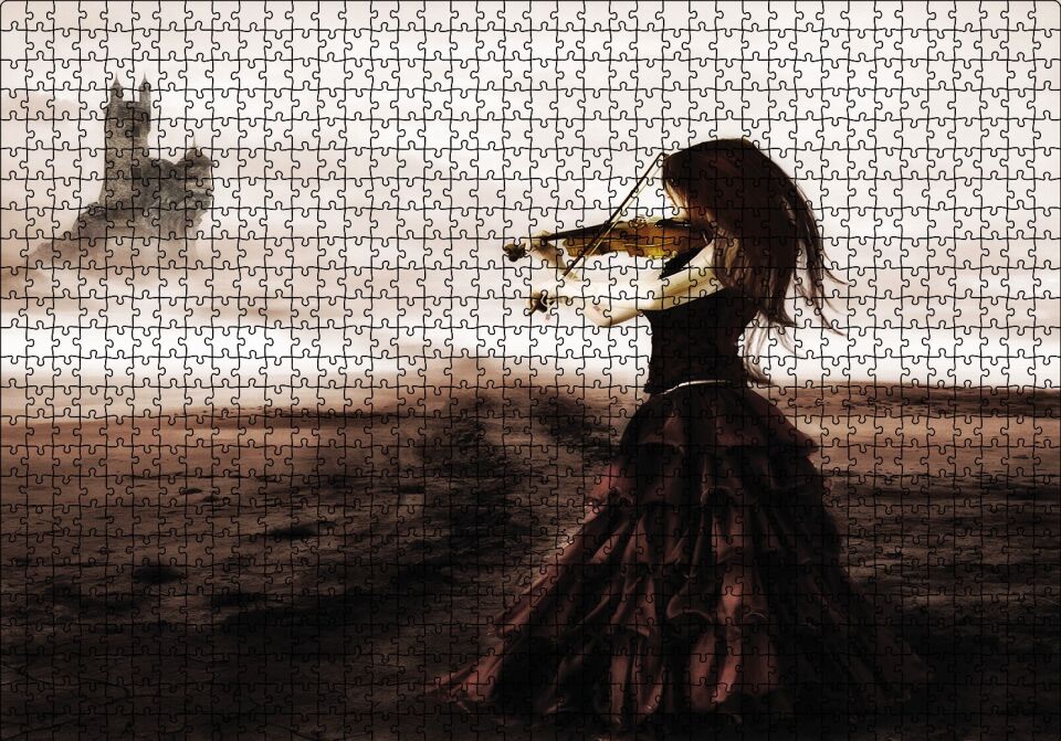 Rüyadaki Kemancı Kadın Soyut Puzzle Yapboz MDF Ahşap 1000 Parça 49 cm X 68 cm