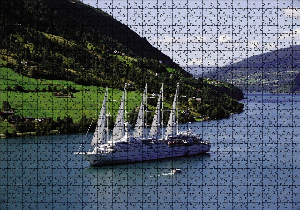 Dev Beyaz Yelkenli Manzara Puzzle Yapboz MDF Ahşap 1000 Parça 49 cm X 68 cm