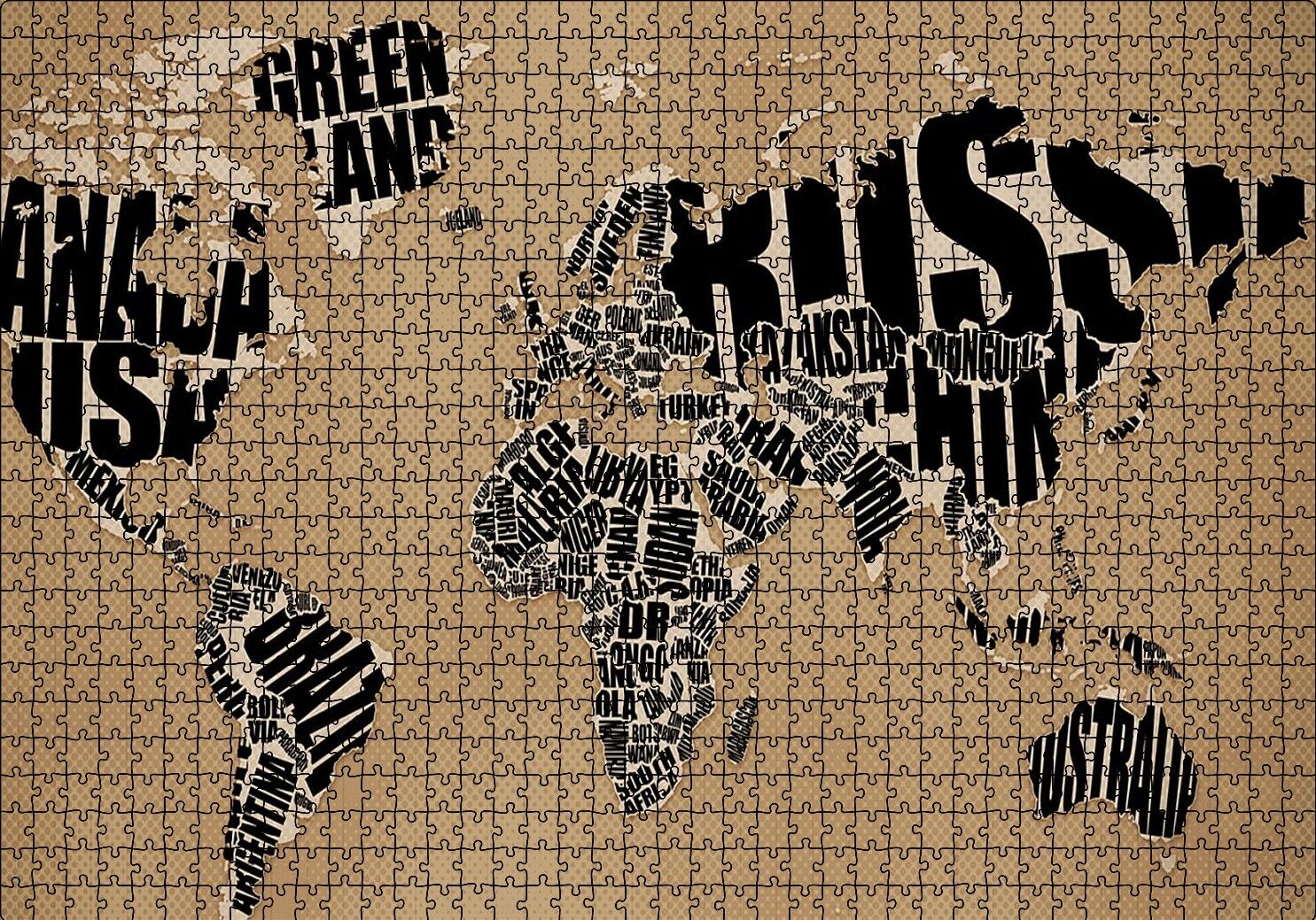 Dünya Haritası Ülke İsimleri Yazılı Puzzle Yapboz MDF Ahşap 1000 Parça 49 cm X 68 cm