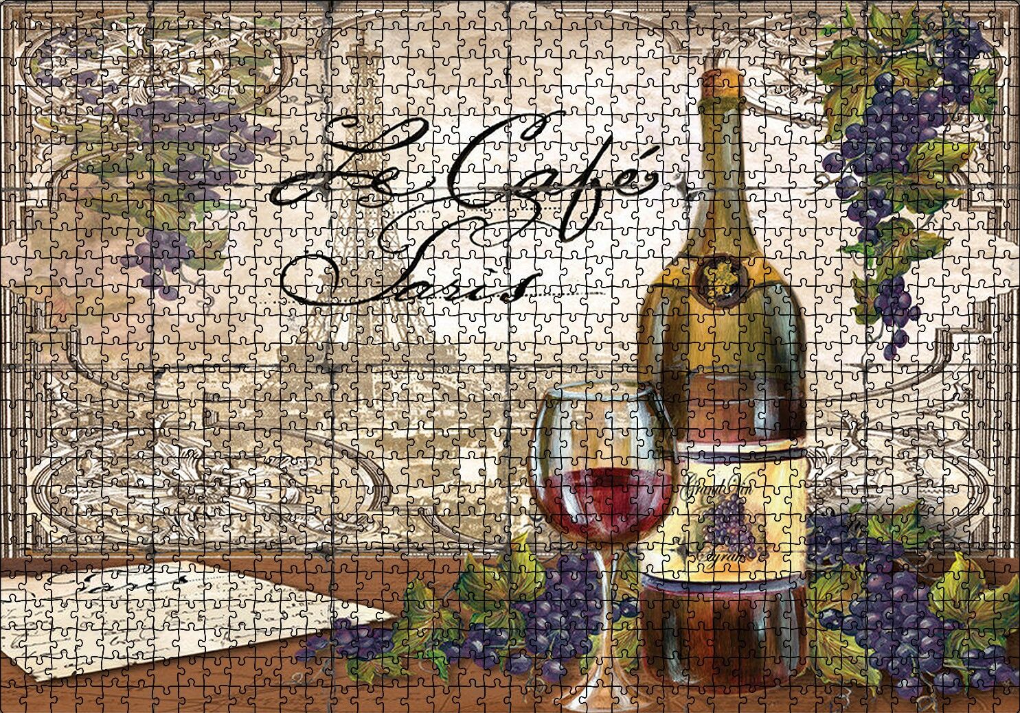 Kırmızı Tablo Kadeh Paris Görseli Mektup Puzzle Yapboz MDF Ahşap 1000 Parça 49 cm X 68 cm