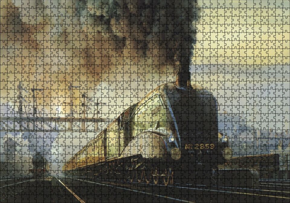 Kömürlü Tirenler İstasyon Kirli Hava Görseli Puzzle Yapboz MDF Ahşap 1000 Parça 49 cm X 68 cm