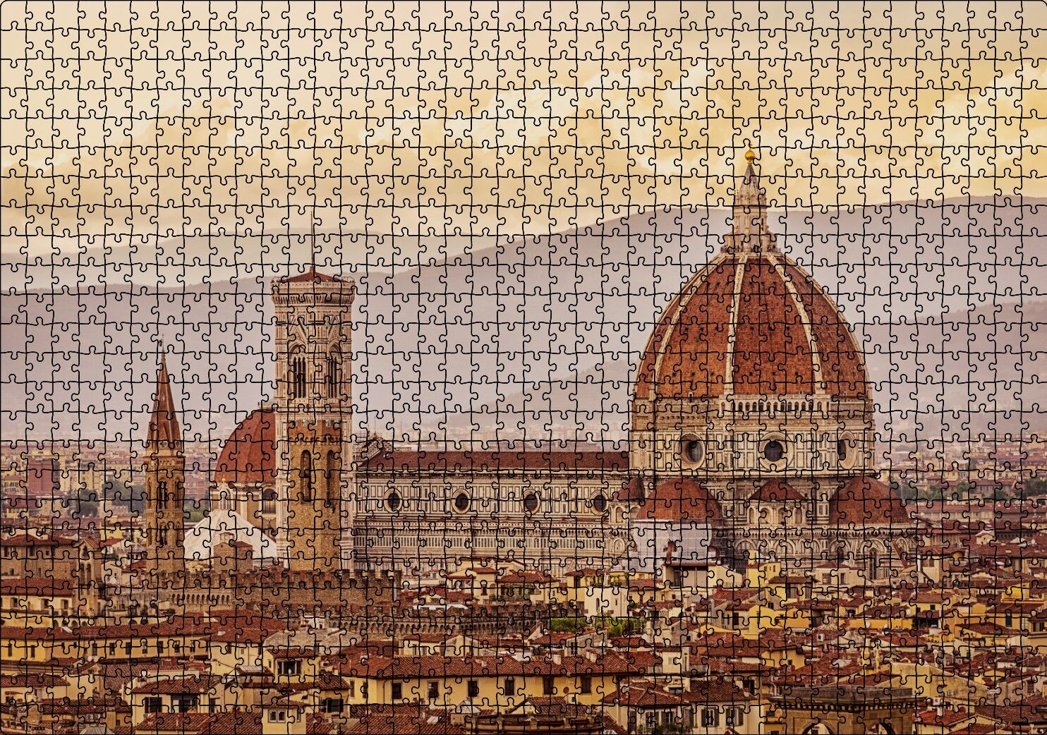 İtalya Floransa Gündoğumunda Şehir Manzarası Puzzle Yapboz MDF Ahşap 1000 Parça 49 cm X 68 cm